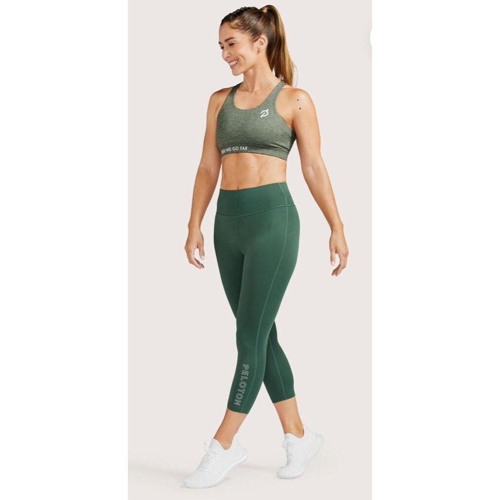 Peloton Move Mission Crop Leggings Womens L Green 19" Inseam Logo Workout Gym